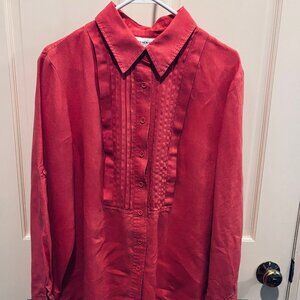 Jones New York Sport Long Sleeve Linen Tunic Blouse in Coral  - Size XL